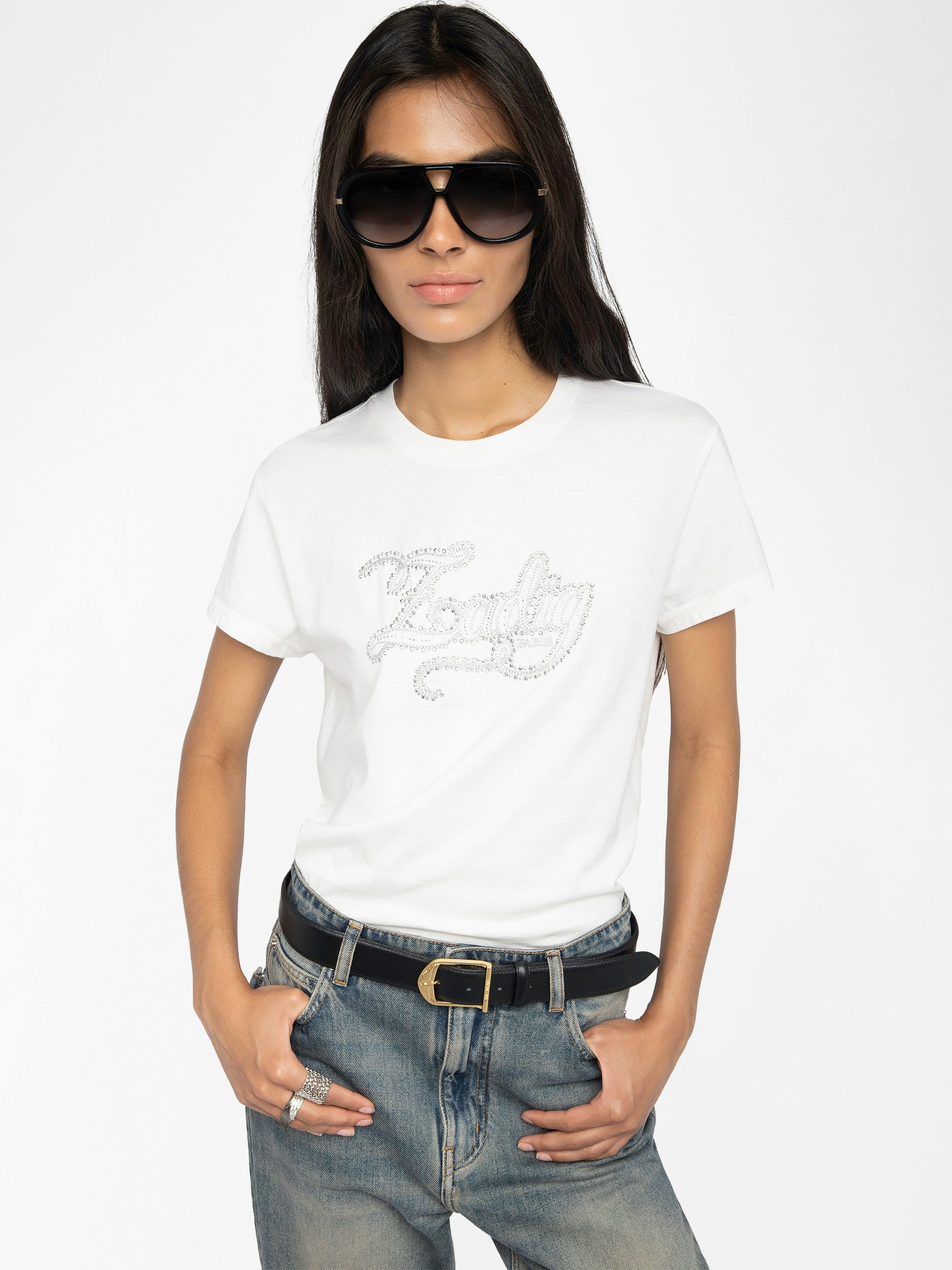 T-shirt Walk - Short-sleeved T-shirt with "Zadig" embroidery with strass on the front.